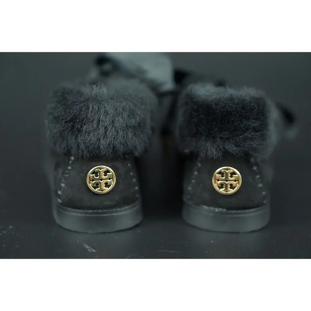 Tory Burch Aberdeen Genuine Rabbit Fur Trim Slipper Bootie SZ 5.5 NIB Black Bow